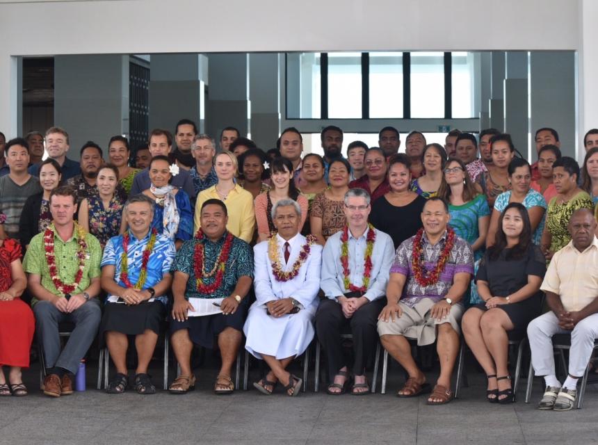 Participants' group photo at the Third Pacific Climate Outlook Forum at Taumeasina Island Resort, Samoa. Photo: S.Seuseu/SPREP